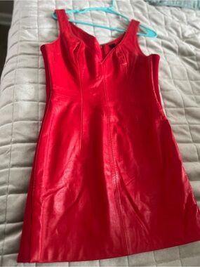 North Beach Leather Red Leather Mini Dress
